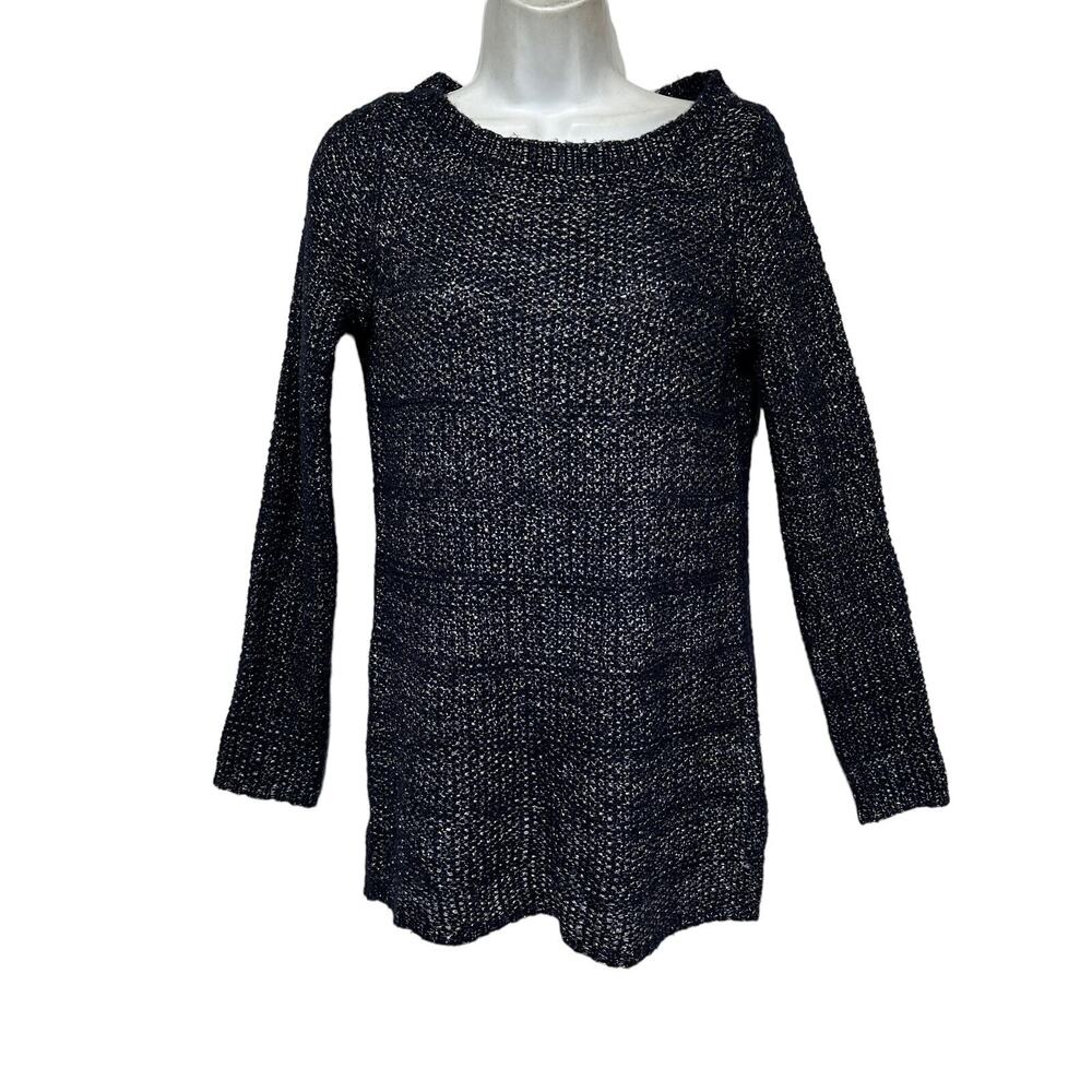 WHbM white house black market blue metallic knit long sleeve sweater Size XS